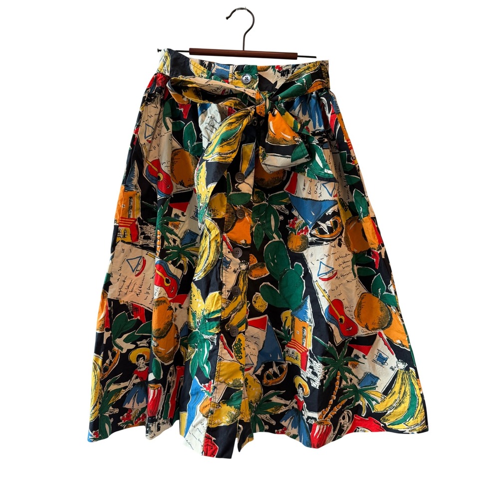 J.Crew Tropical Fruit Novelty Print Midi Skirt Womens 4 Postcard Spain Coastal
